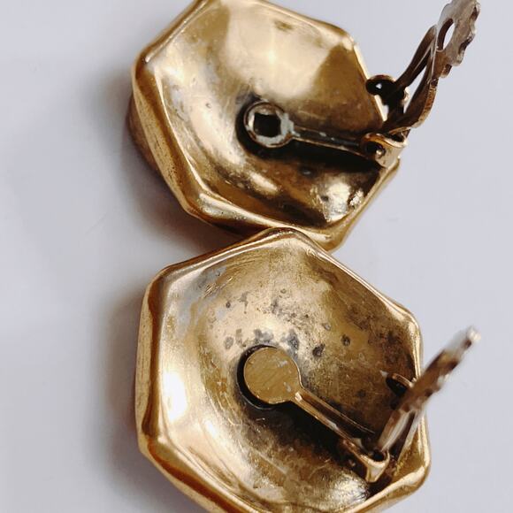 Vintage Signed Original by Robert Clip On Earrings, MCM Glass Hexagon Cabochon - Picture 10 of 10